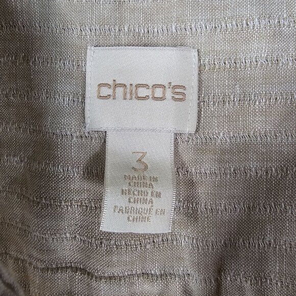 Chicos Linen Popover Shirt XL Beige Roll-Tab Sleeve Coastal Minimalist Neutral - Picture 5 of 9
